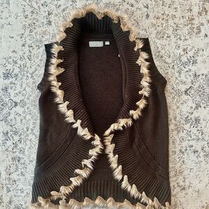 Brown Faux Fur Open Front Knit Vest